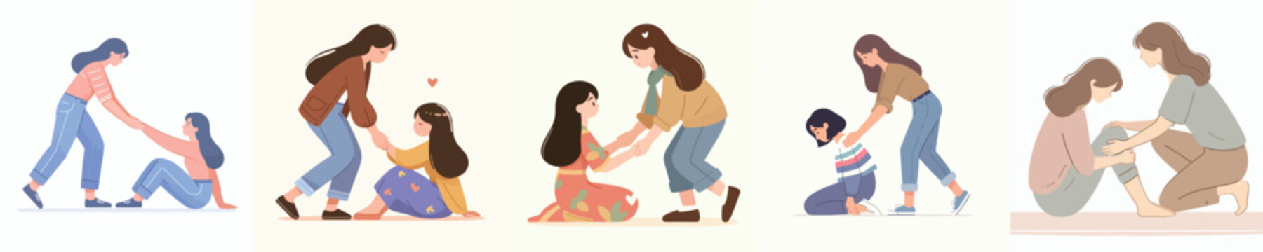 vector woman helping her friend get up