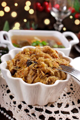 Christmas dishes sauerkraut with mushrooms and carp in jelly