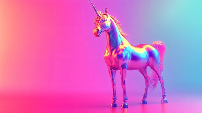 Vibrant Holographic Unicorn Figure in Gradient