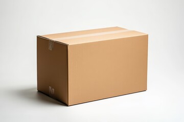 A plain, unmarked cardboard box, featuring a simple design with a smooth surface, set against a neutral background.