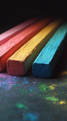 Vibrant colored chalk sticks on a dark surface.
