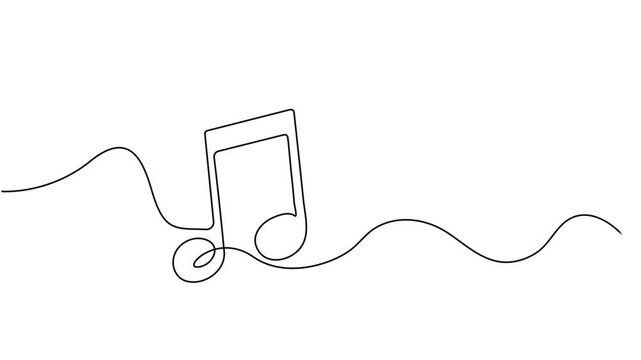 Jew's harp treble clef and musical note one line art animation, hand-drawn reed pinch instrument drawing continuous contour motion. Resonance oscillating arc reed drymba melody outline video. 4k