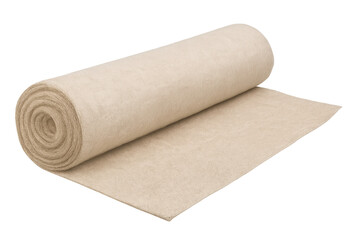 Beige felt fabric roll unrolling on transparent background