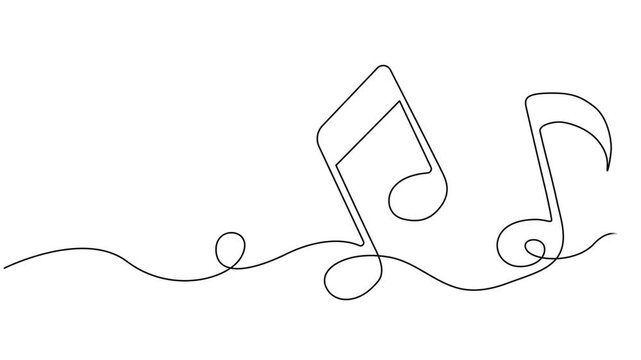 Jew's harp treble clef and musical note one line art animation, hand-drawn reed pinch instrument drawing continuous contour motion. Resonance oscillating arc reed drymba melody outline video.  4k