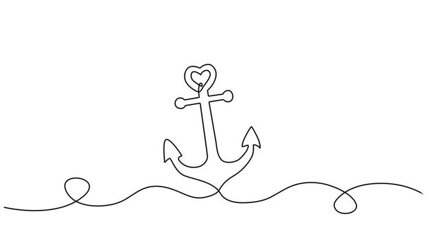 Self animated continuous one line drawing of anchor logo. Nautical maritime sea ocean boat symbol. Nautical icon vessel sign, boat, cargo shipping. Full length one line animation