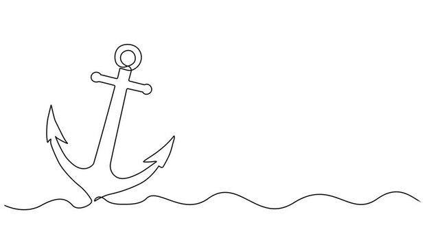 Self animated continuous one line drawing of anchor logo. Nautical maritime sea ocean boat symbol. Nautical icon vessel sign, boat, cargo shipping. Full length one line animation