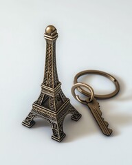 Detailed Eiffel Tower keychain replica on surface.