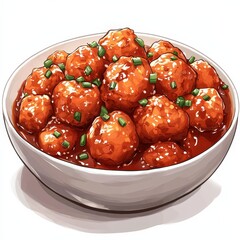 Chinese orange chicken chen pi ji national cuisine dish isolated on white background, colorful cartoon illustration