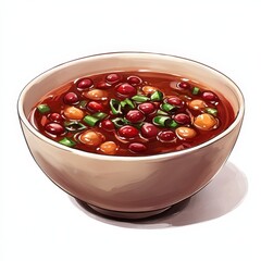 Chinese red bean soup hong dou tang national cuisine dish isolated on white background, colorful cartoon illustration
