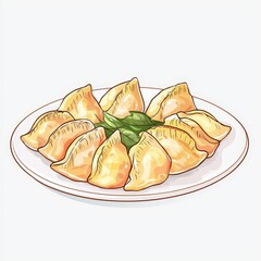 Chinese dumplings jiaozi national cuisine dish isolated on white background, colorful cartoon illustration