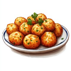 Spanish food croquetas national cuisine dish isolated on white background, colorful cartoon illustration