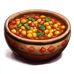 Mexican esquites corn stew national cuisine dish isolated on white background, colorful cartoon illustration