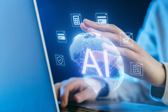 Exploring new technologies with artificial intelligence while working on a laptop at night