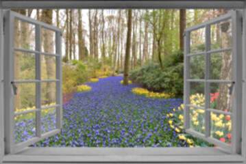 Blurred background. The old window isolated on a white background