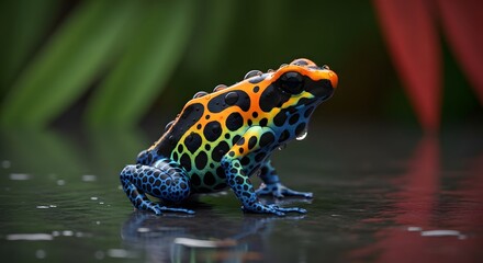 Fototapeta premium Colorful poison dart frog on a wet surface