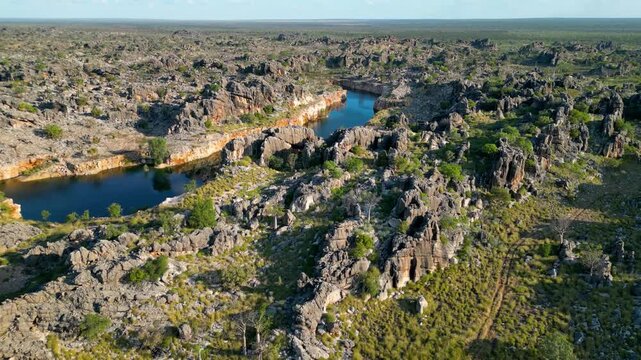 Flying over a gorge in the Kimberly region, Western Australia