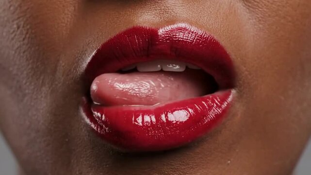 Luscious red lips pucker for a kiss, vibrant and alluring beauty, perfect for cosmetics ads or romantic expressions