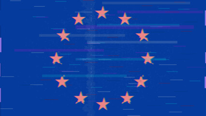 European Union Glitch Flag Vector - RGB Split Digital Video Frame Illustration