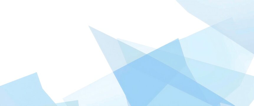 Abstract geometric background with overlapping translucent blue triangles and white space