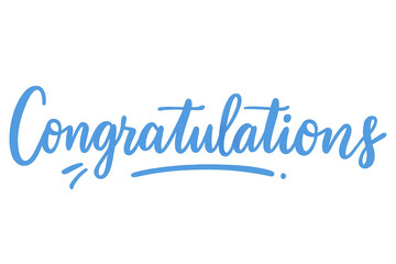 Elegant blue neon script lettering spelling out the word congratulations with a subtle underline isolated on transparent background