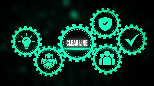 Interconnected Gears Depicting Clear Business Processes with " Clear Line" Text concept strategy