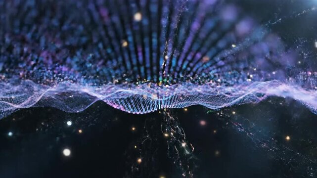 Abstract digital waveform animation with glowing particles and light effects