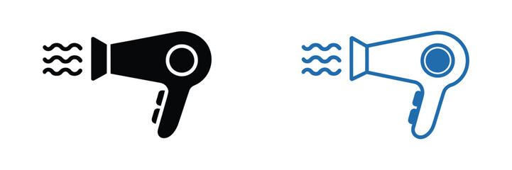 Hairdryer Vector Icon Set. Blow Dryer Symbol Illustration for Hair Styling Tool, Salon Equipment