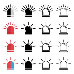 Set of Siren fire alarm sign, signal danger symbol, ambulance alert vector illustration .
