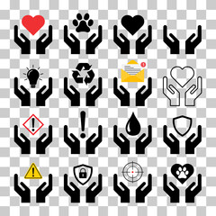 Set of Hope icon, human hand with empty symbol, help graphic design, vector illustration .