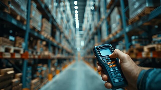 Warehouse Inventory Scanning &ndash; Handheld Barcode Device in Industrial Storage Environment