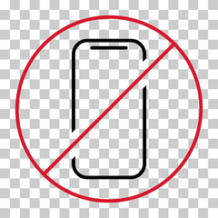 Mobile forbidden icon, no use phone sign, ban smartphone label vector illustration .