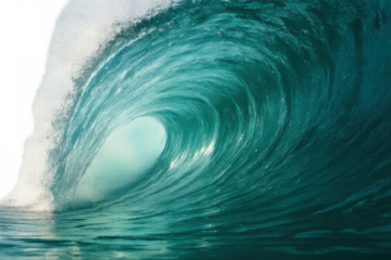 Powerful ocean wave curling, forming a clear barrel, perfect for surfing and water sports content, transparent background