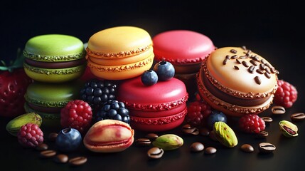 Assorted Macaroons with Pistachios and Berries