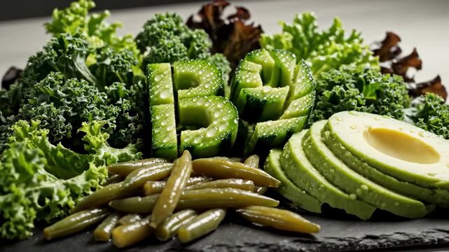 Vibrant $\text{B9}$ Vitamins and Healthy Green Vegetable Assortment on Slate