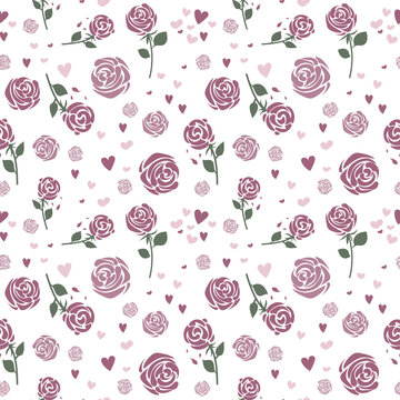 Pastel roses on white background seamless pattern, an elegant floral background