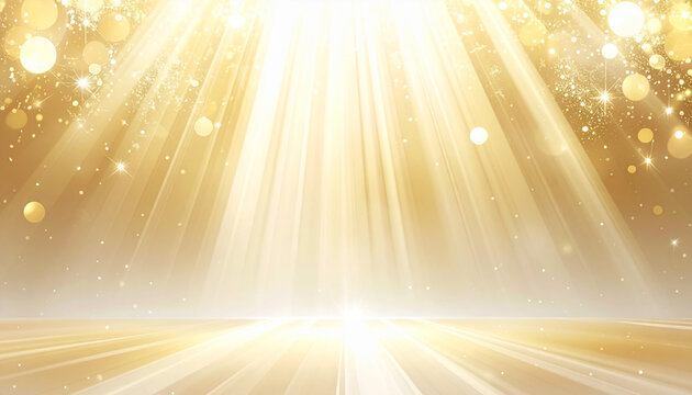 上下から煌めく黄金の光線と粒子のステージ背景