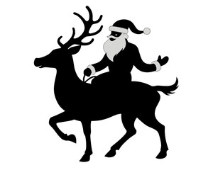 Santa Claus riding reindeer silhouette vector illustration isolated on white background
