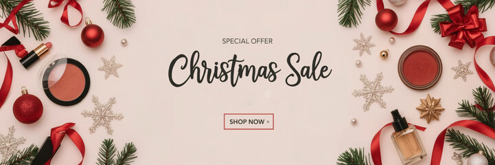 Christmas sale banner template for cosmetic and beauty product