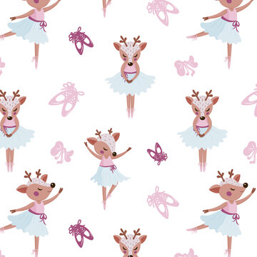 Ballet dancing fawn, a girly deer dancer pattern, cute pastel ballerina pattern