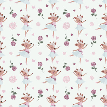 Ballet dancing fawn, a girly deer dancer pattern, cute pastel ballerina pattern