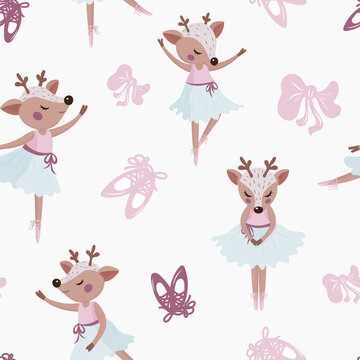 Ballet dancing fawn, a girly deer dancer pattern, cute pastel ballerina pattern