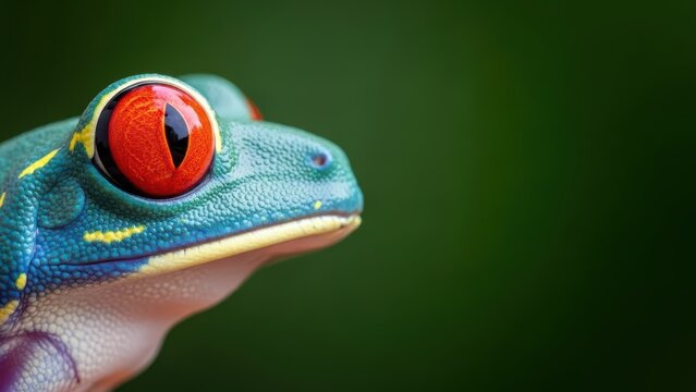 Vibrant Red-Eyed Tree Frog Close-up on Green Background