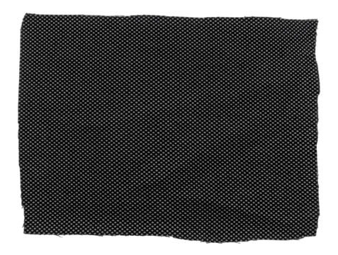 A piece of torn black fabric on a white background. Textile isolate