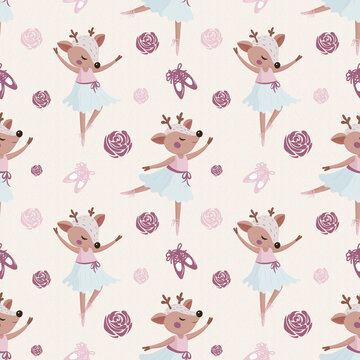 Ballet dancing fawn, a girly deer dancer pattern, cute pastel ballerina pattern