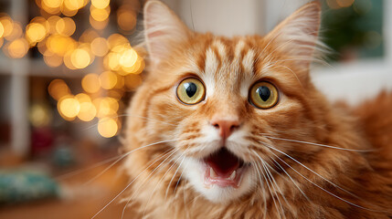 Orange feline with wide eyes and open mouth ginger animal