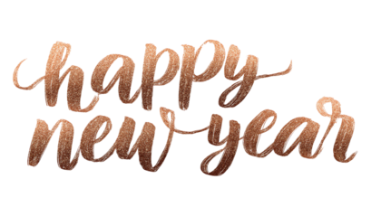Rose Gold Happy New Year Calligraphy isolated on a transparent background