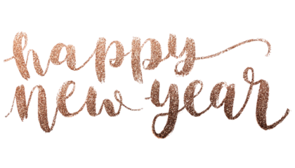Rose Gold Glitter Happy New Year Script isolated on a transparent background 1