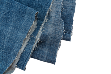 Piece of torn denim on a white background. Denim texture