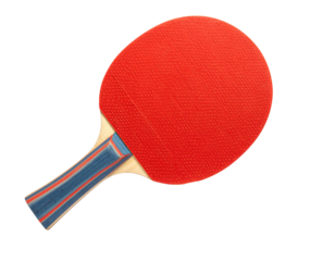 Red table tennis racket with white ping pong ball front-facing view isolated on transparent background PNG