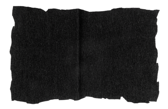 A piece of torn black fabric on a white background. Textile isolate